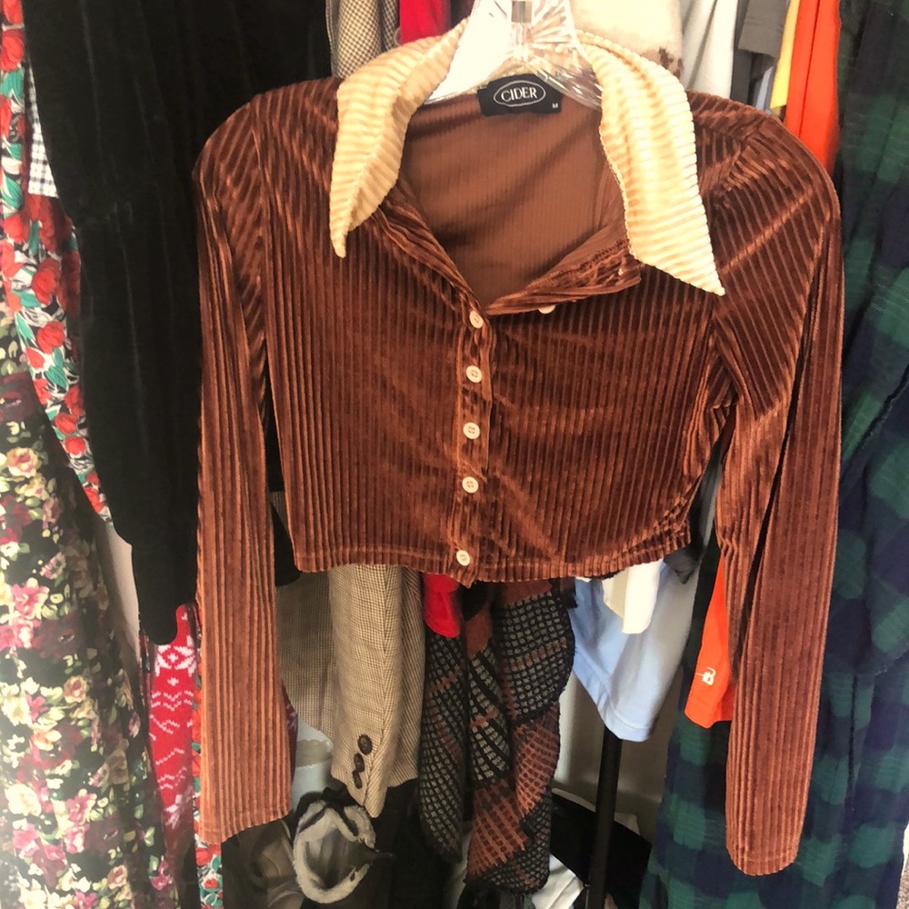 Collar velvet brown midi top